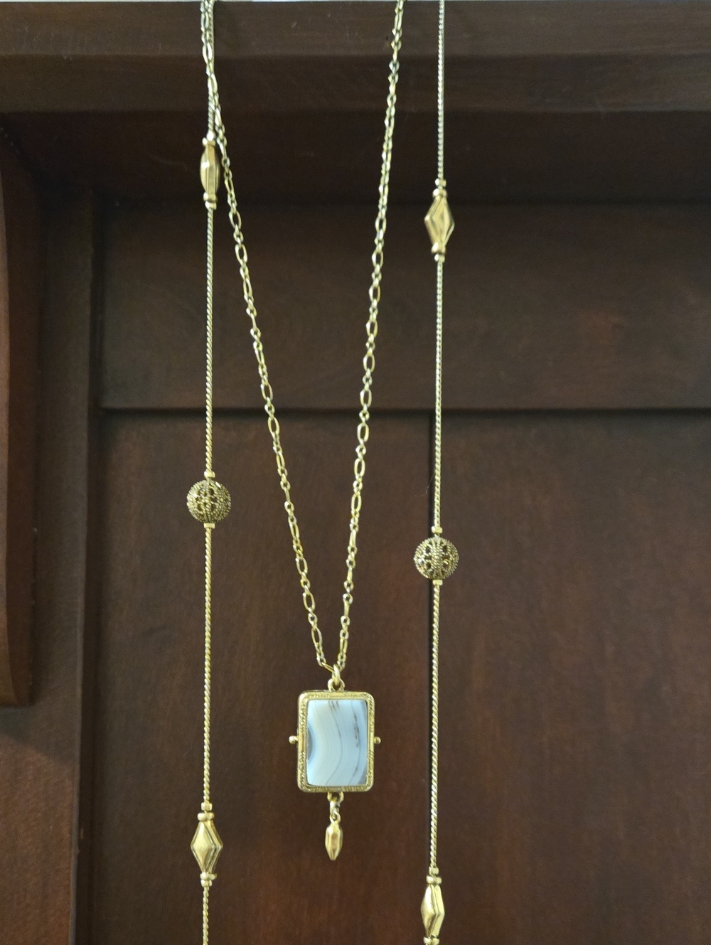 CAbi Gold-Tone Necklace with White Agate Pendant